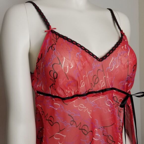 Secret‎ Treasures Red Black Trim Sheer Lingerie Camisole Women's 2 Piece … - Picture 4 of 12